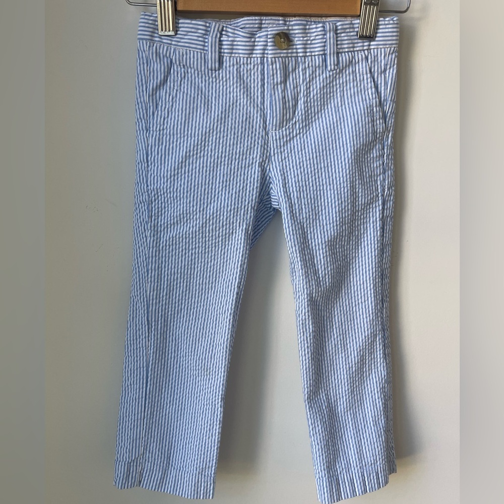 Janie and Jack Boys Seersucker Pants in Blue and White, Adjustable Waist Size 3